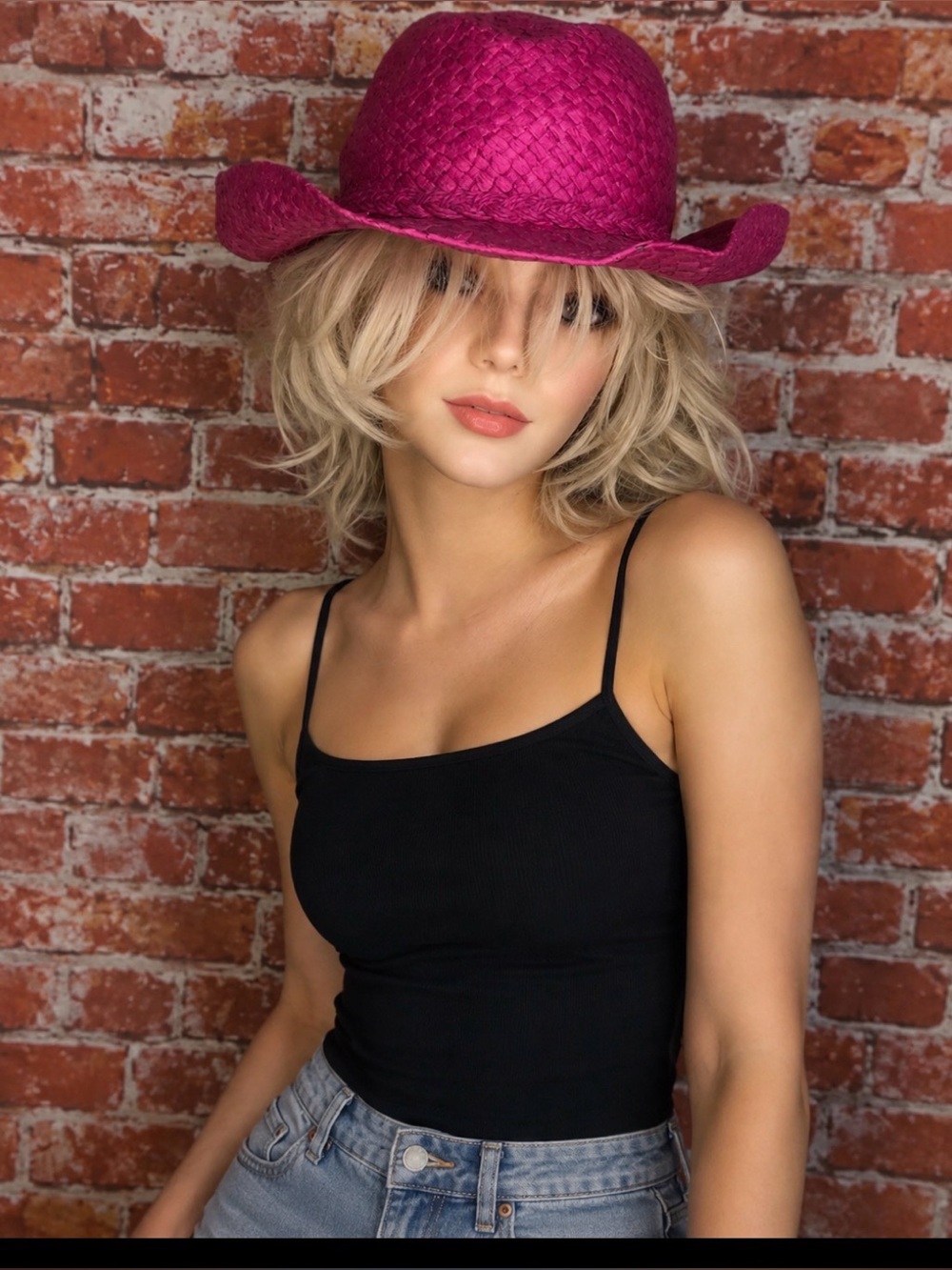 Vintage Tropical Trends Hot Pink Straw Cowboy Hat